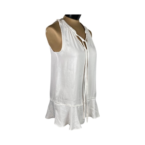 Mossimo Womens Sleeveless V-neck Flutter Hem Tie Neck Top Size S White - Picture 5 of 15